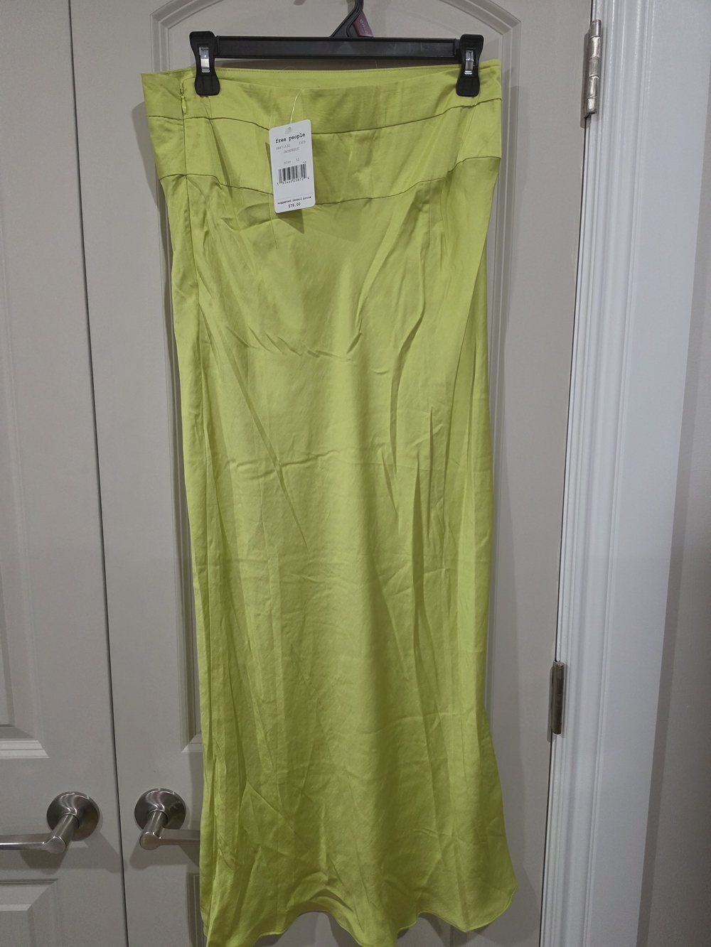 Free People Neon Lime Satin Midi Skirt In Jackfruit Size 12 NWT - Picture 5 of 7